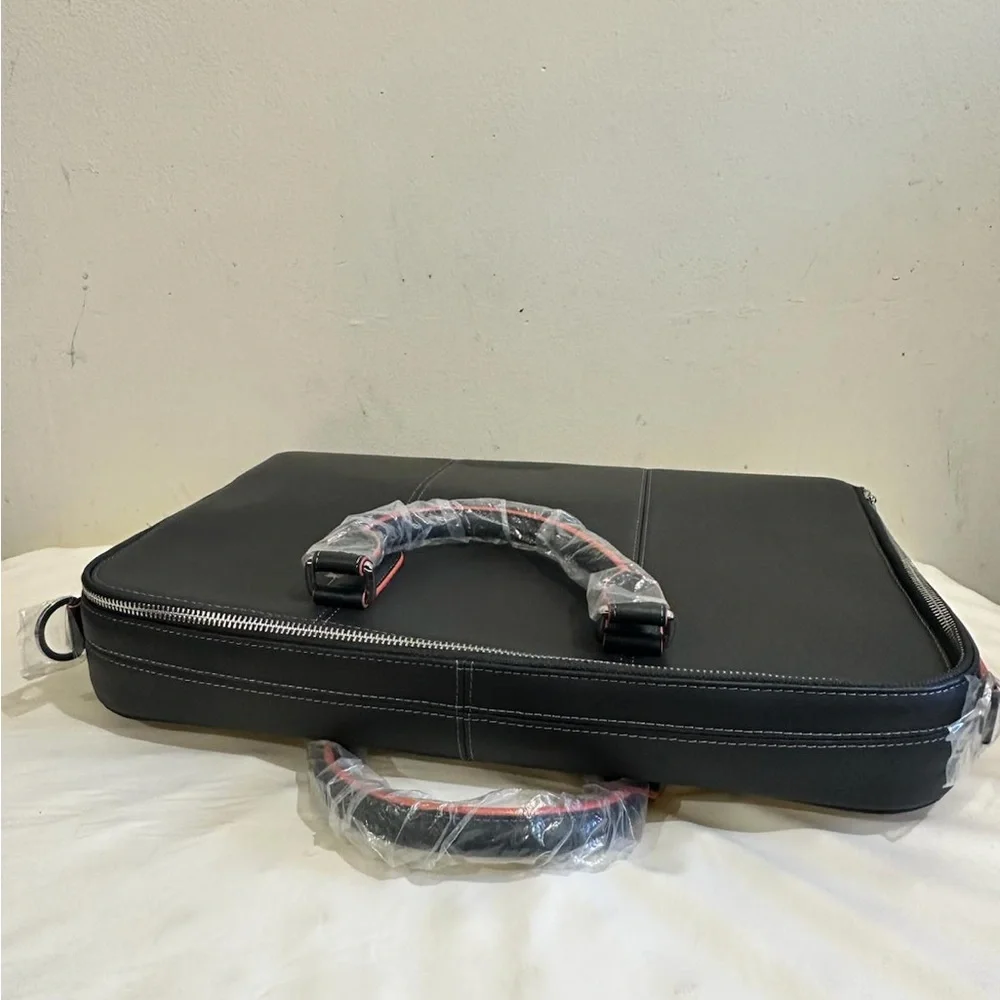 Platinum Classic Black Men's Briefcase with Red Accents